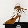Fashion Metal Decorative Sexy Pointed Toe High Heels Women Ankle Strap Suede Women Pumps Summer Elegant Heeled Sandals Tacones Mujer