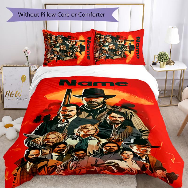 3pcs Custom Name Red Dead Redemption Bedding Set Duvet Cover Closure Includes 1 Duvet Cover & 2 Pillowcases for All Seasons Bedroom Decor