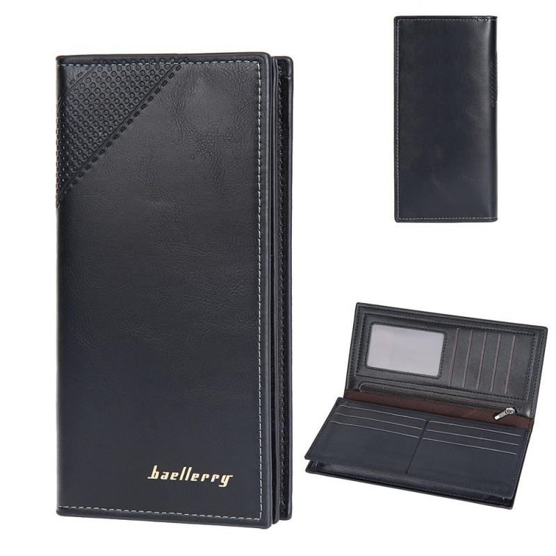 New Men s Long Wallet European American Retro Multi Slot Zipper Business Two Fold 19X10X2 чёрный