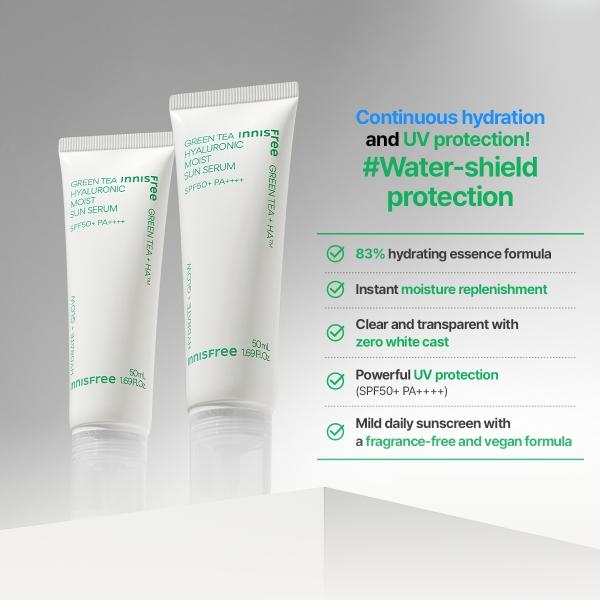 5 Stück_[INNISFREE] Green Tea Hyaluronic Moist Sun Serum 10ml (SPF50+/PA++++) Stichprobe