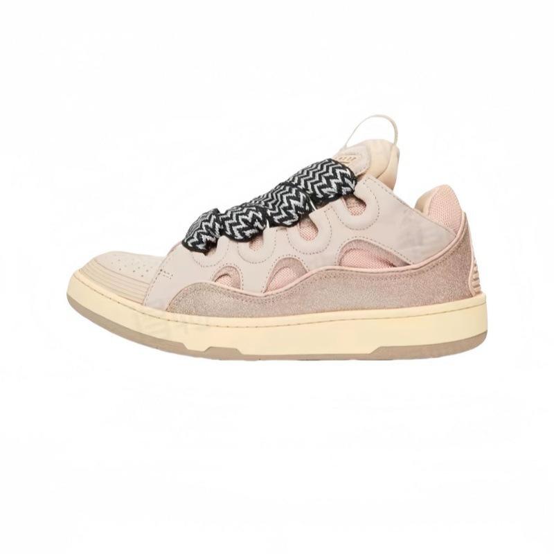 Leather Splicing Casual Shoes CURB Trend Sports Shoes White Green Mocha Men's and Women's Board Shoes Bread Shoes