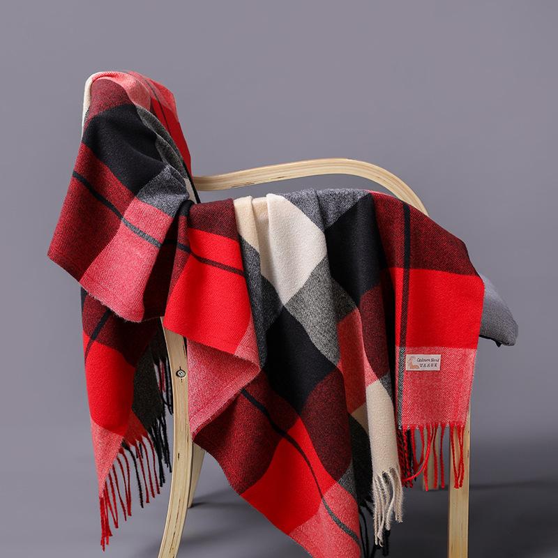 

Winter Cashmere Plaid Scarf Female Warm Blanket Foulard Shawls Autumn Men s Thick Wrap Scarves Luxury Brand Fringe Large Bandana 200X70cm