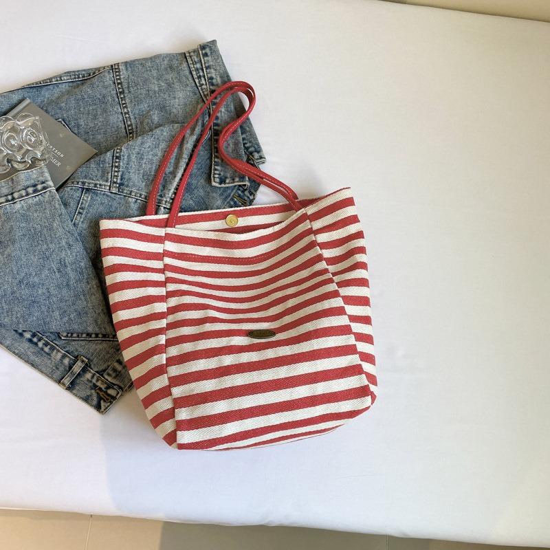 Striped Canvas Bag New Tote Leisure Bag Shoulder Large Capacity Shopping Bag Tote Bag
