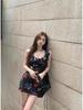 Low-Neck Off-Shoulder Slim-Fit Printed Camisole Dress, Waist-Cinching, Hip-Hugging, Summer Style for Women
