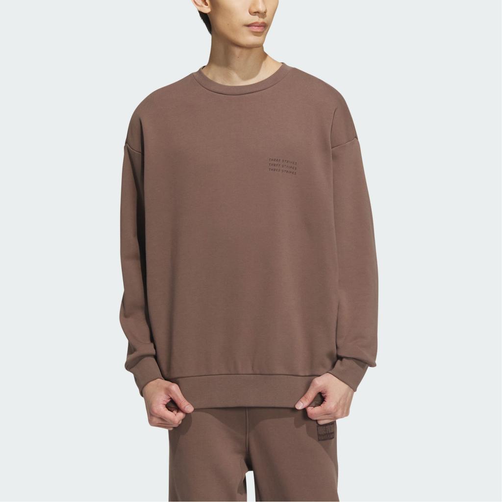 Adidas Verbiage Crew Sweatshirt Loose Fit Round Neck Sports Casual Men Sweatshirt Rocky-Deep-Earth-Brown IS7423