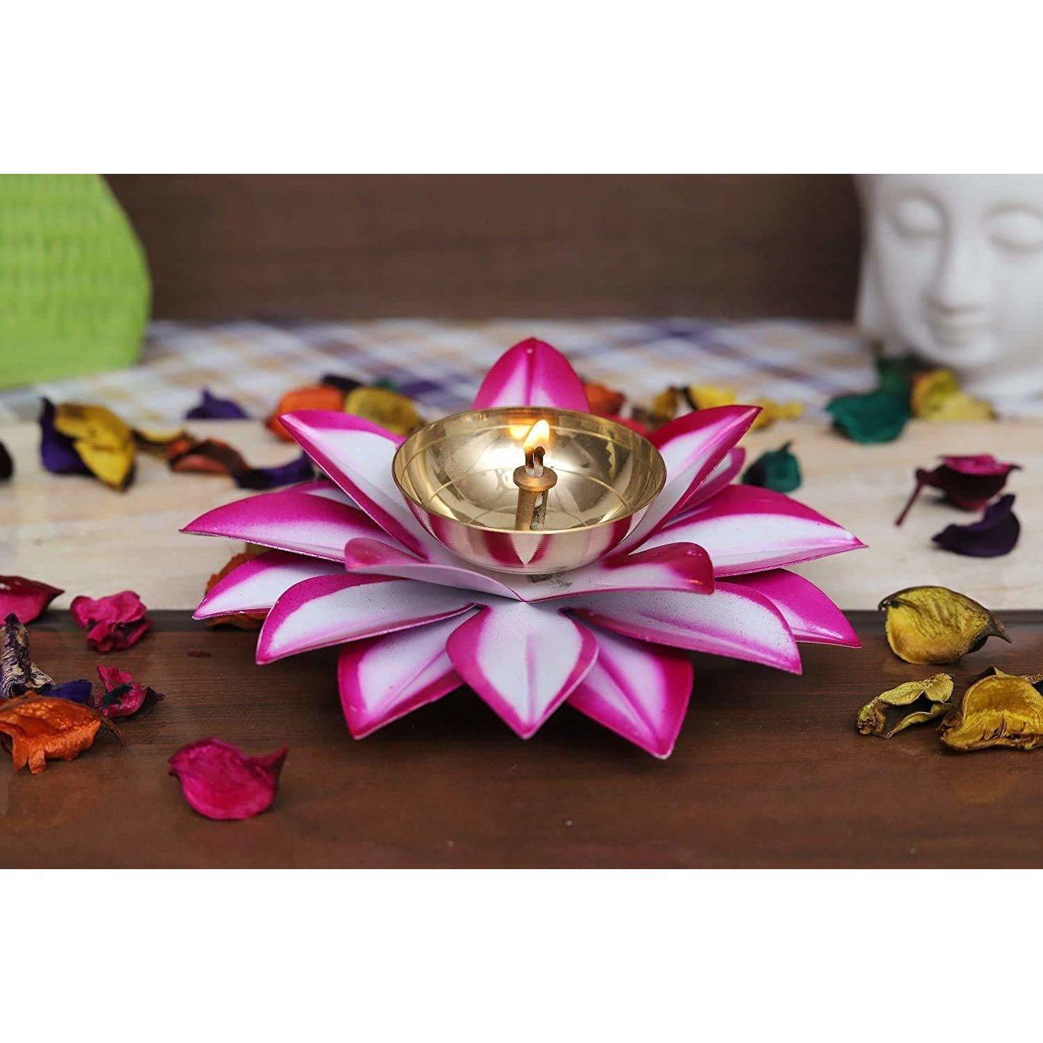 

Дия для Пуджи Дивали Декоративные элементы Латунный Лотос Камал Дияс Подставка для масляной лампы для комнаты Пуджи Дома Элементы декора Дивали розовый/белый