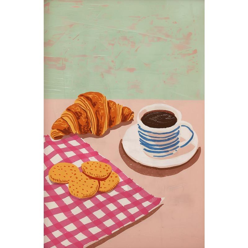 Coffee Shop City Bakery Illustration Croissants and Cookies Art Poster Canvas Painting Wall Print Picture for Kitchen Home Decor