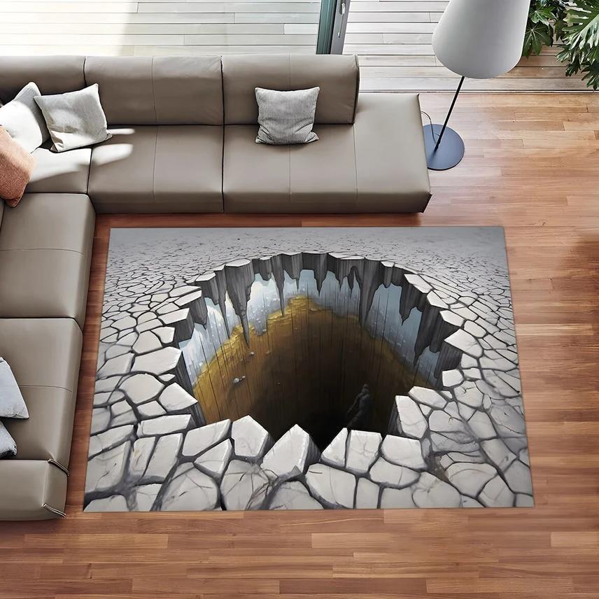 3D Tiefloch Teppich Optische Illusion Teppich Rutschfest Maschinenwaschbarer Teppich Schlafzimmer Wohnzimmer Badezimmer Studentenwohnheime Fußmatte