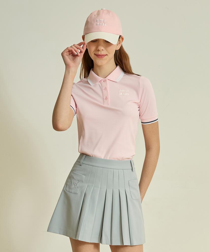 Antomas Ribbed Short Sleeve Polo Shirt Women - Pink