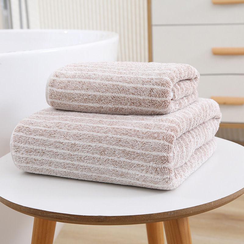 Oversized Coral Fleece Striped Bath Towel - Thick, Non-Shedding, Absorbent, for Adults and Home Use