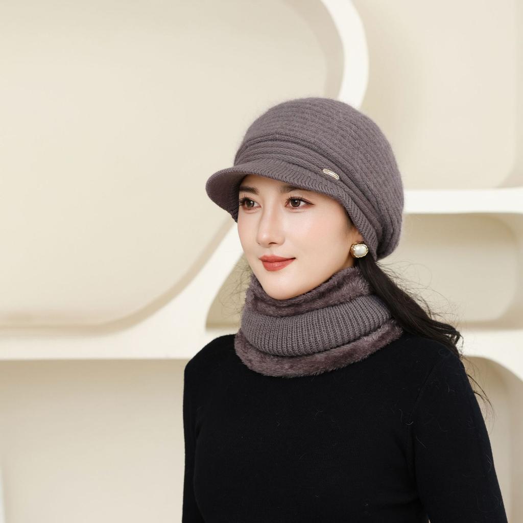 New Autumn and Winter Old Men's Hat for Women Knitted Versatile Warm and Casual Rabbit Fur Thickened Fashionable Wool Pot Hat Grandma Style