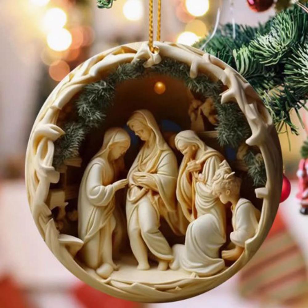 Religious Art 2D Flat Jesus Birth Pendant Relief Effect Sign Ornaments Nativity Scene Decoration Acrylic Christmas Ideal Decor