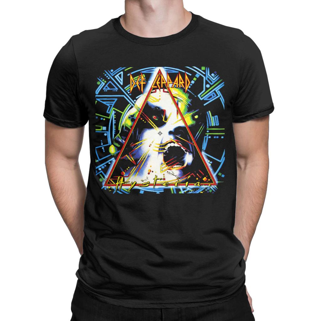 Def Leppard Hysteria TShirt for Men  Casual Pure Cotton Tee Shirt Crewneck Short Sleeve T Shirts Gift Clothing