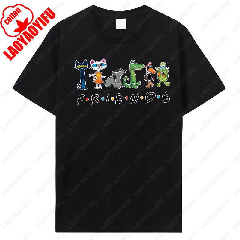 Women Shirt The Pete Cat Friends Children's Book T-Shirt Groovy Cat Sweatshirt Kindergarten Teacher Tees Cotton Tops Ropa Mujer