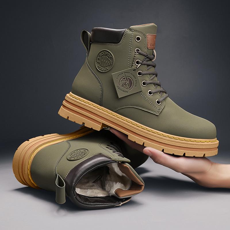 Martin Boots Women's Autumn and Winter New Casual Short Boots British Style High-top Outdoor Cotton Boots Piled and Thickened, Rhubarb Boots