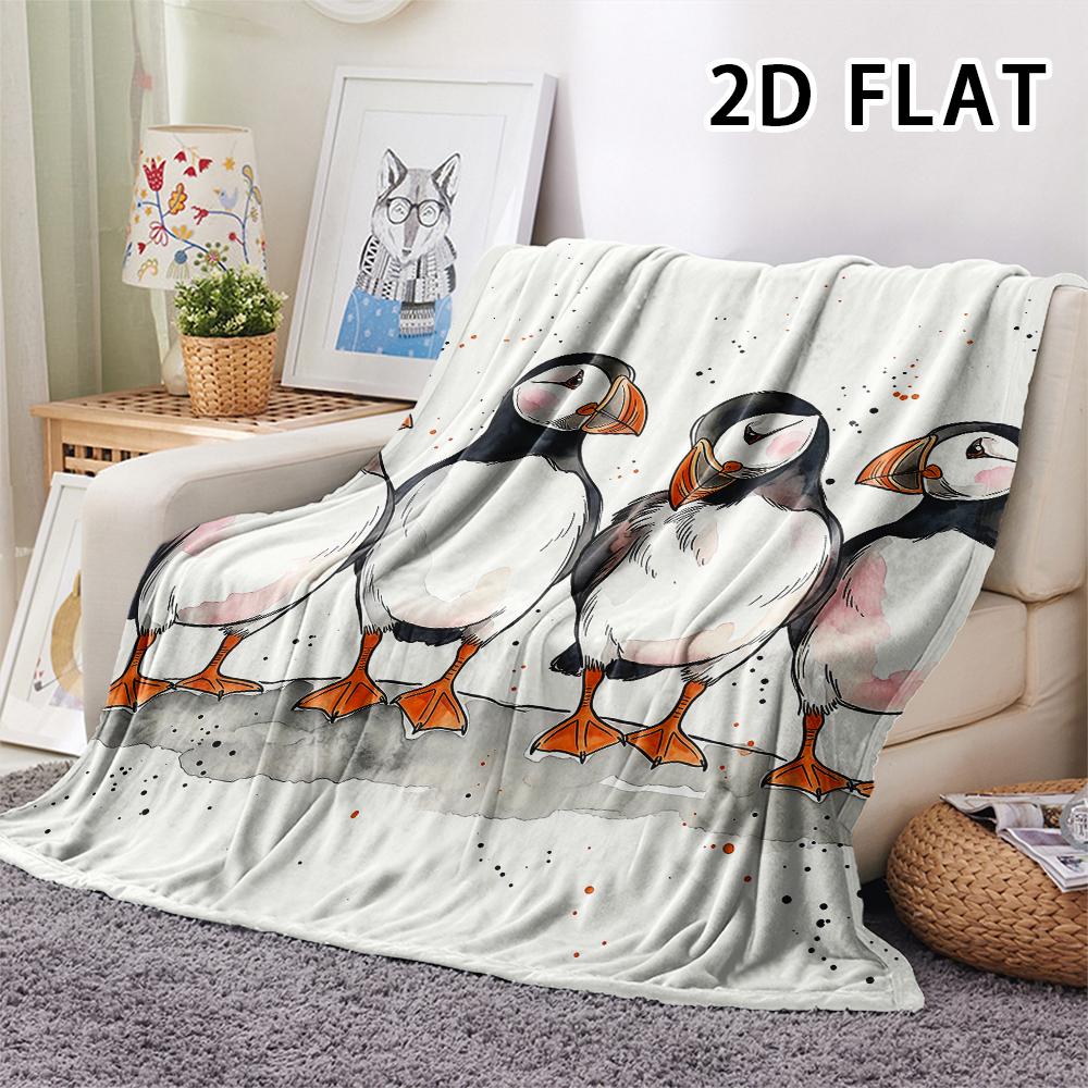 1Pc 2D FLAT Realistic Puffin Print Flannel Blanket,High quality Comfortable for All Seasons,Home Decor,Warmth and Comfort,Perfect for Christmas Gifts