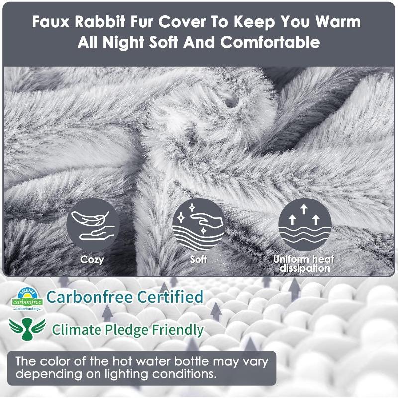 Hot Water Bottle with Soft Cover - Leak-Proof 2L Large Hot Water Bottles with Kangaroo Bag, Natural Rubber + Bed Bottle Fluffy, Gifts for Men Women