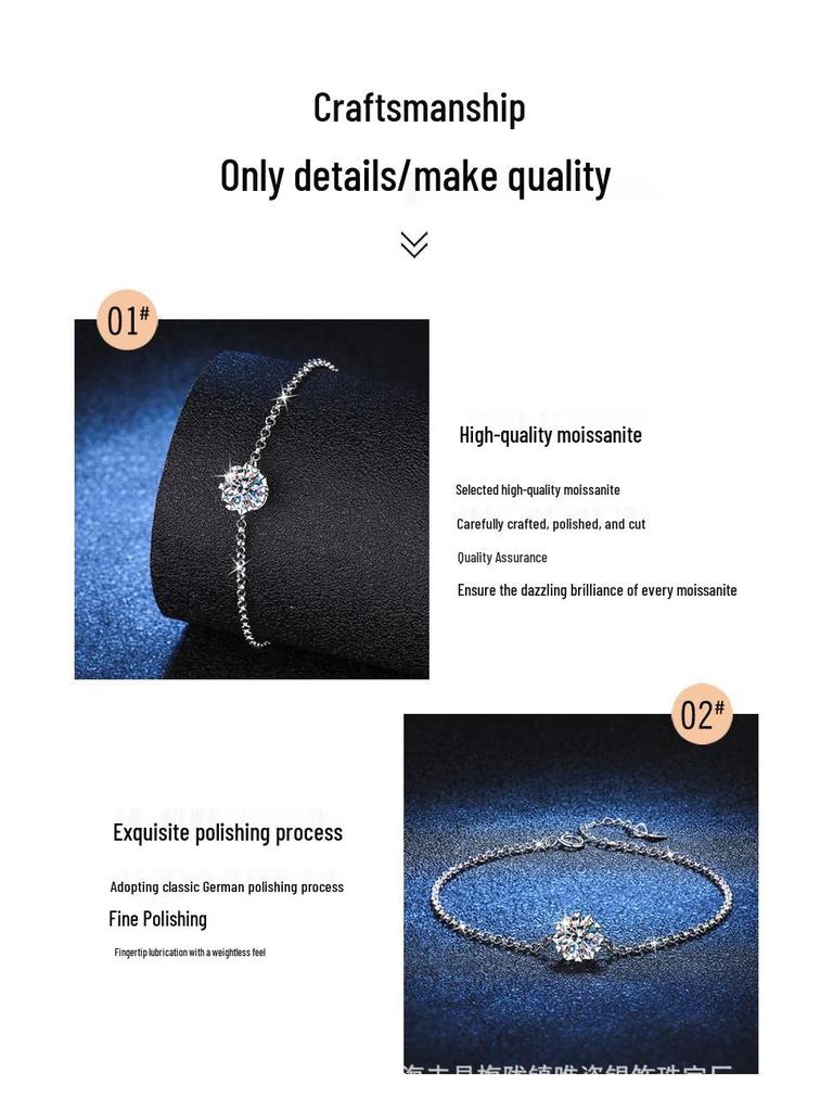 Moissanite Snowflake Bracelet: Women's S925 Silver Hexagram with One-Carat Stone, Exquisite Craftsmanship.