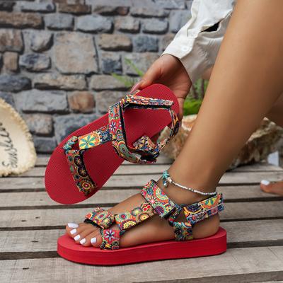 Large Size Sandals Women's 2025 Summer New Thick-soled Color Matching Velcro European and American Famous Style Beach Sandals Women