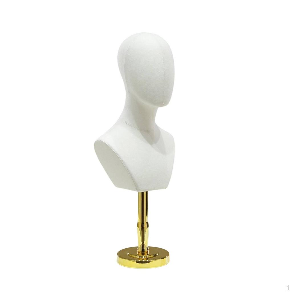 Mannequin Head with Shoulders textileCovered Freestanding Hairpiece Stand for