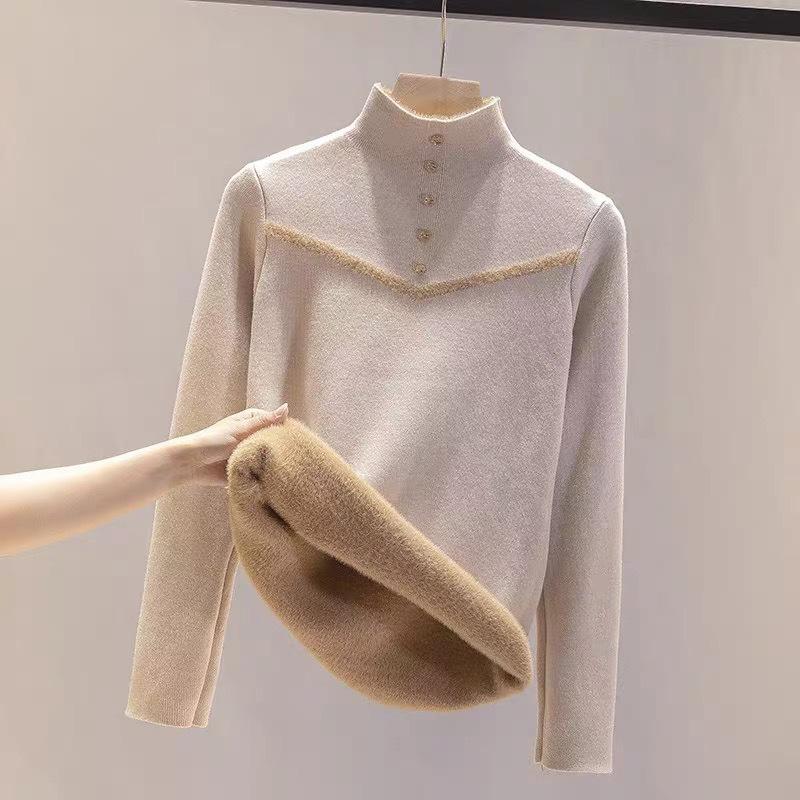 

Новый полуводолазка-внутренник с утолщенным теплым свитером-топом женский осенне-зимний интегрированный флисовый базовый вязаный свитер One size fits all [recommended 80-60kg]