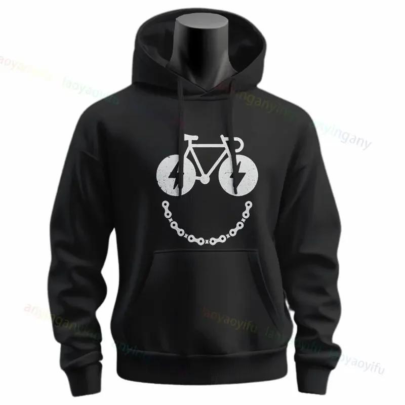 Rower Uśmiechnięta Twarz Miłośnicy Rowerów Zabawny Prezent na Kolarstwo MTB Bluza z Kapturem Slogan Grafika Bluzy z Długim Rękawem Wkładana Bluza z Kapturem