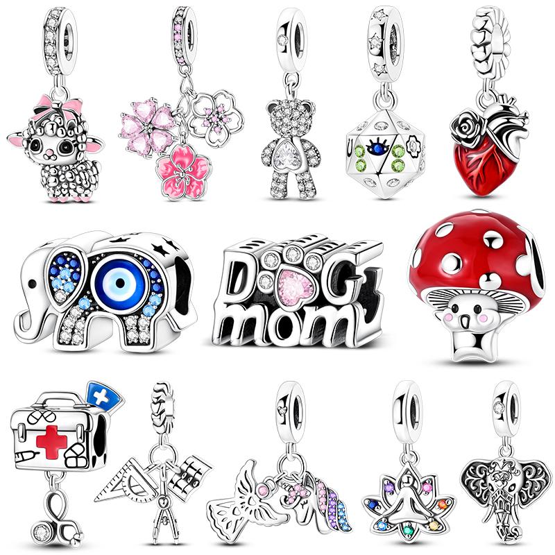 Silver 925 Charms Fit Original Bracelet Bead Diy Dice Yoga Elephant Woman Fashion Jewelry Handmade Gift