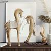 Imitation Wood Horse Statue Resin Crafts Ornaments Creative Horse Artwork Desk Decoration Animal Sculpture Modern Home Decor