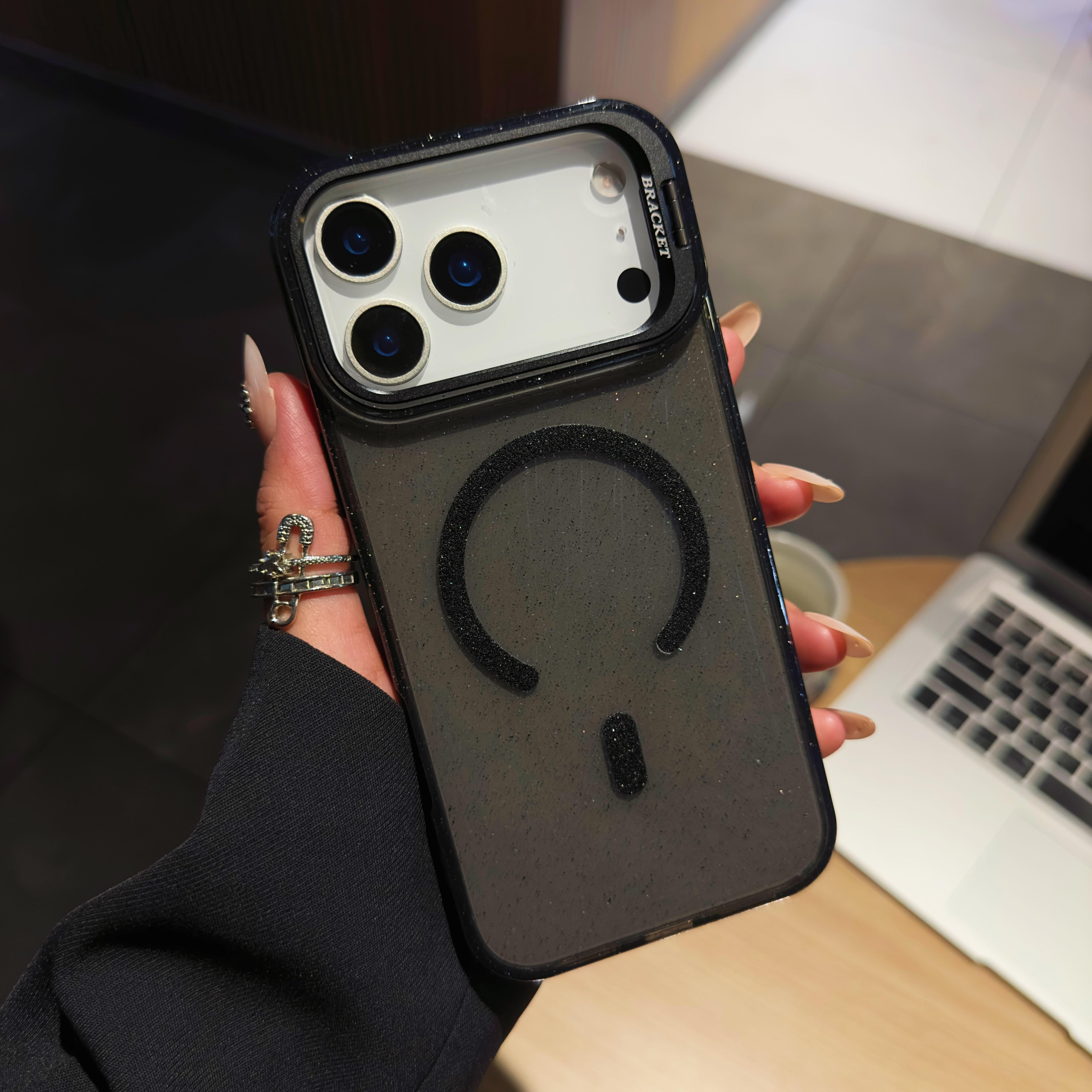 

Glitter Magnetic Stand Case For iPhone 17 16 15 14 13 Pro Max Plus Shockproof For Magsafe Wireless Charge Clear Cover iPhone17