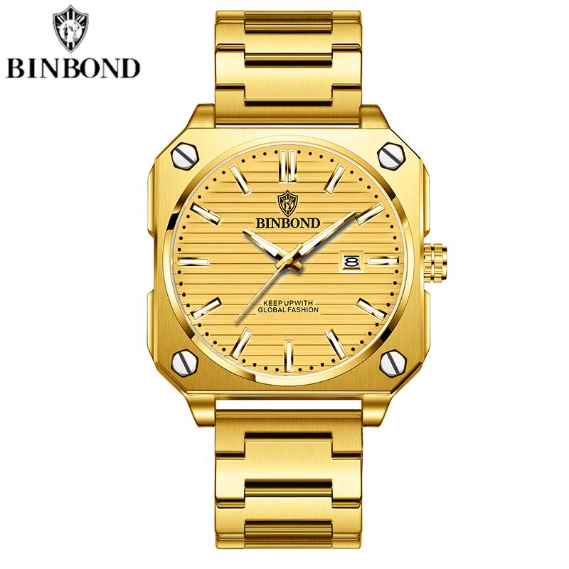 Mode Quadratische Business Herren Quarzuhren Wasserdicht Leuchtend Kalender Luxus Edelstahl Armband Armbanduhren Herren Geschenke