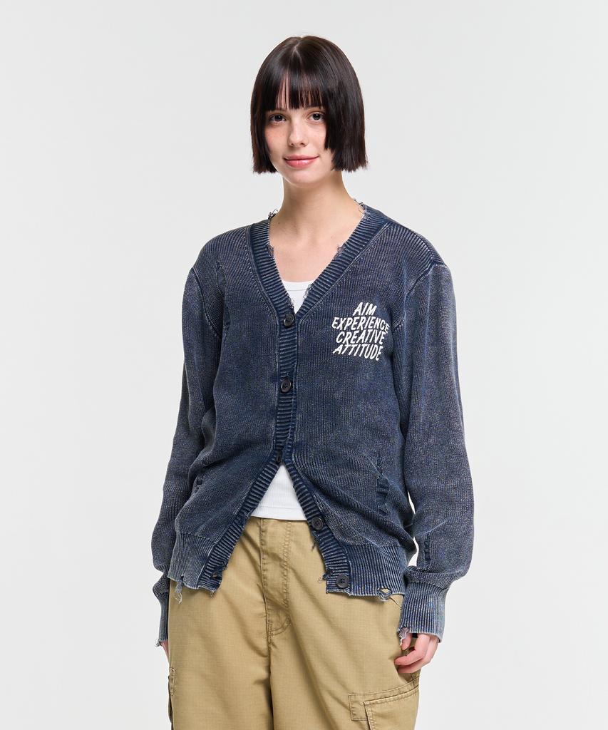 Aeca Washed Destroyed Cardigan-Navy