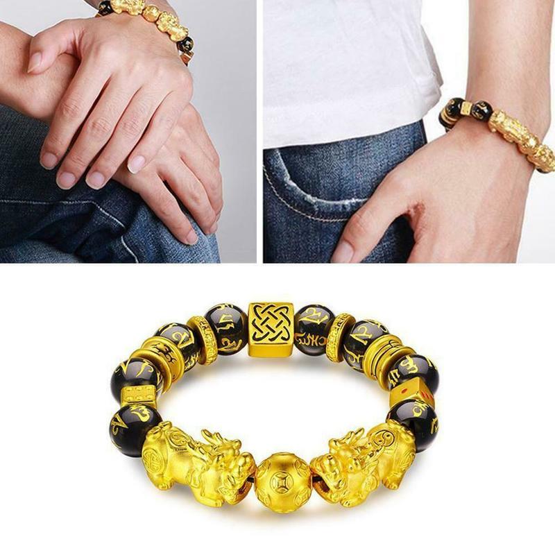 Imitation Obsidian Agate Double Pixiu Bracelet Couple Six Character Mantra Bracelet Jewelry