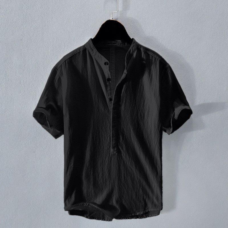 2025 Summer Men's Linen Henley Collar Lightweight Breathable Short-Sleeved Shirt