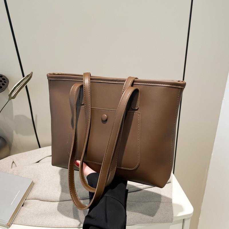 Trendy Black White Brown Khaki Pu Tote Bag For College Students And Everyday Use