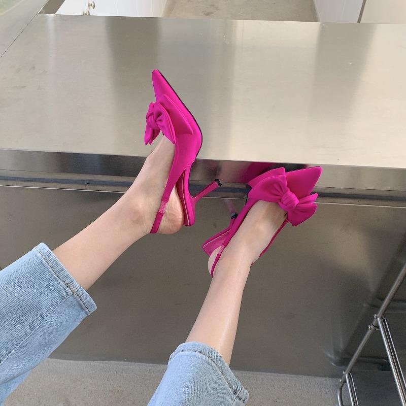 Fashion 2025 Summer Brand Women Slingback Sandals Heeled Shoes Fashion Bow-knot Pointed Toe Slip on Ladies Elegant Dress Pumps Shoes