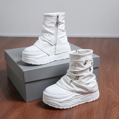 Mode 8CM Schuhe für Damen Mid-Calf Damenstiefel Plateau Moderne Stiefel Damen Punk-Stil Quadratische Zehenpartie Seitenreißverschluss Quadratischer Absatz Schuhe Weiblich