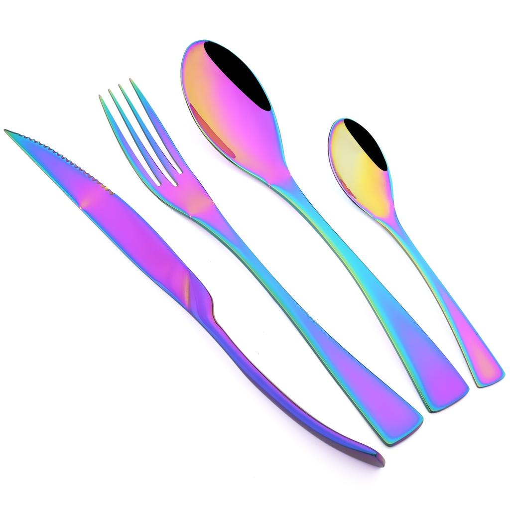 24Pcs Shiny Black Dinnerware Set Steak Knife Fork Coffee Spoon Cutlery Set Stainless Steel Tableware Western Kitchen Flatware