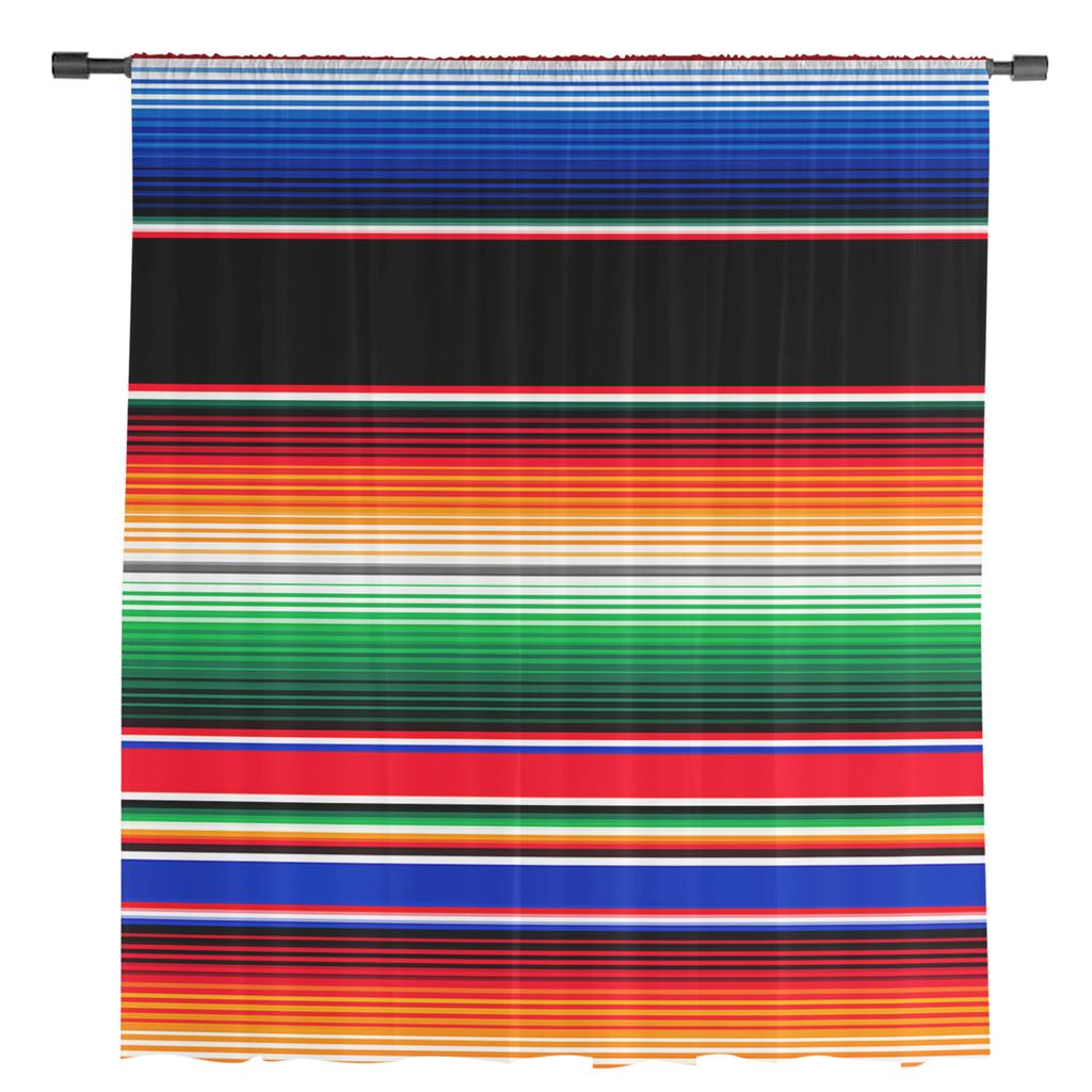 Colorful Mexican Stripes Sheer Curtains for Living Room Decoration Window Curtains for Kitchen Tulle Voile Organza Curtains