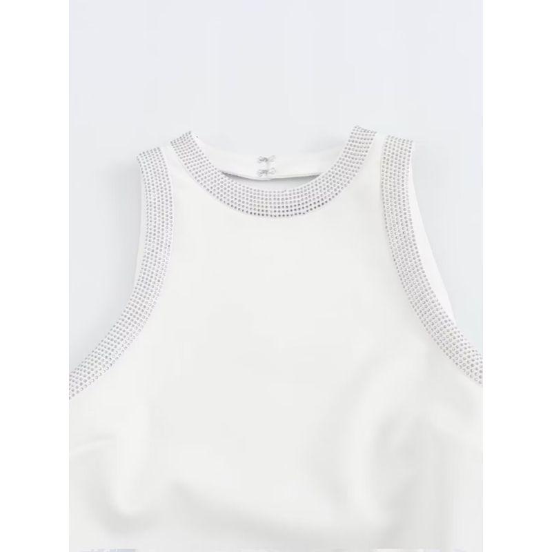 Kaslead New Arrival Women's Clothing Fashion Style Fashion Casual Easiest for Match Minimalist Shiny Ornament Stretch Tops 4764002