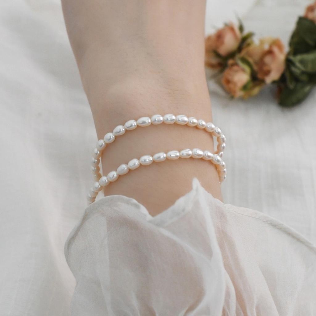 Korean version of transfer beads, natural freshwater pearl bracelet, millet bead elastic bracelet, girlfriend jewelry style bracelet.