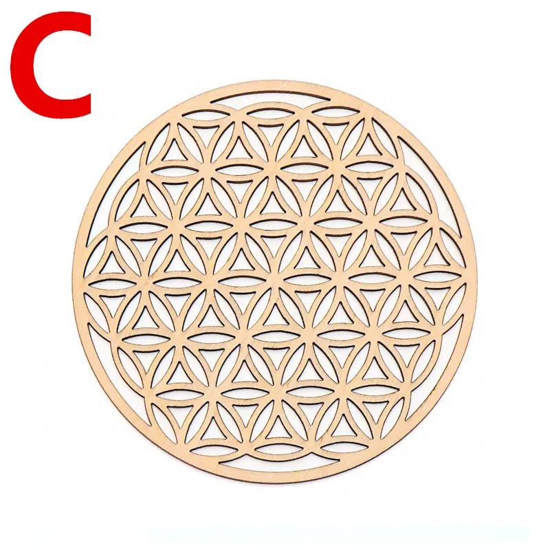 

10 шт., круглые гравированные подставки под чакры с натуральным цветком жизни, набор из дерева, камня и кристаллов, коврик для стола, кухонные принадлежности 10CM