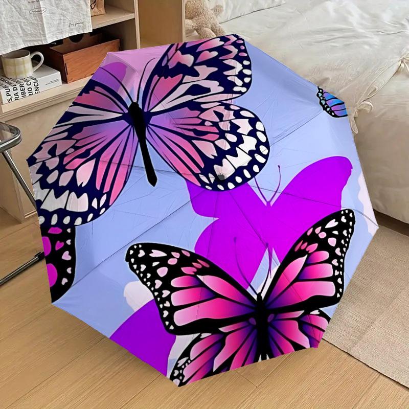 

1pc Butterflies Automatic Folding Umbrella Durable Iron Frame, Iron Umbrella Structure Suitable for All Seasons yy260203105
