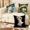 Cushion Cover Silky Short Plush Home Sofa Cushion Cover - Invisible Zipper Home Decoration David Sculpture
