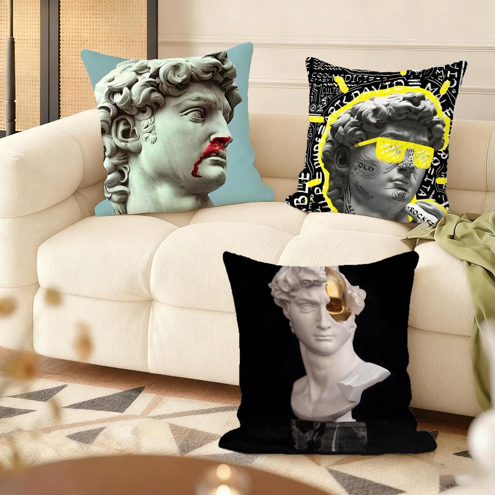 Cushion Cover Silky Short Plush Home Sofa Cushion Cover - Invisible Zipper Home Decoration David Sculpture