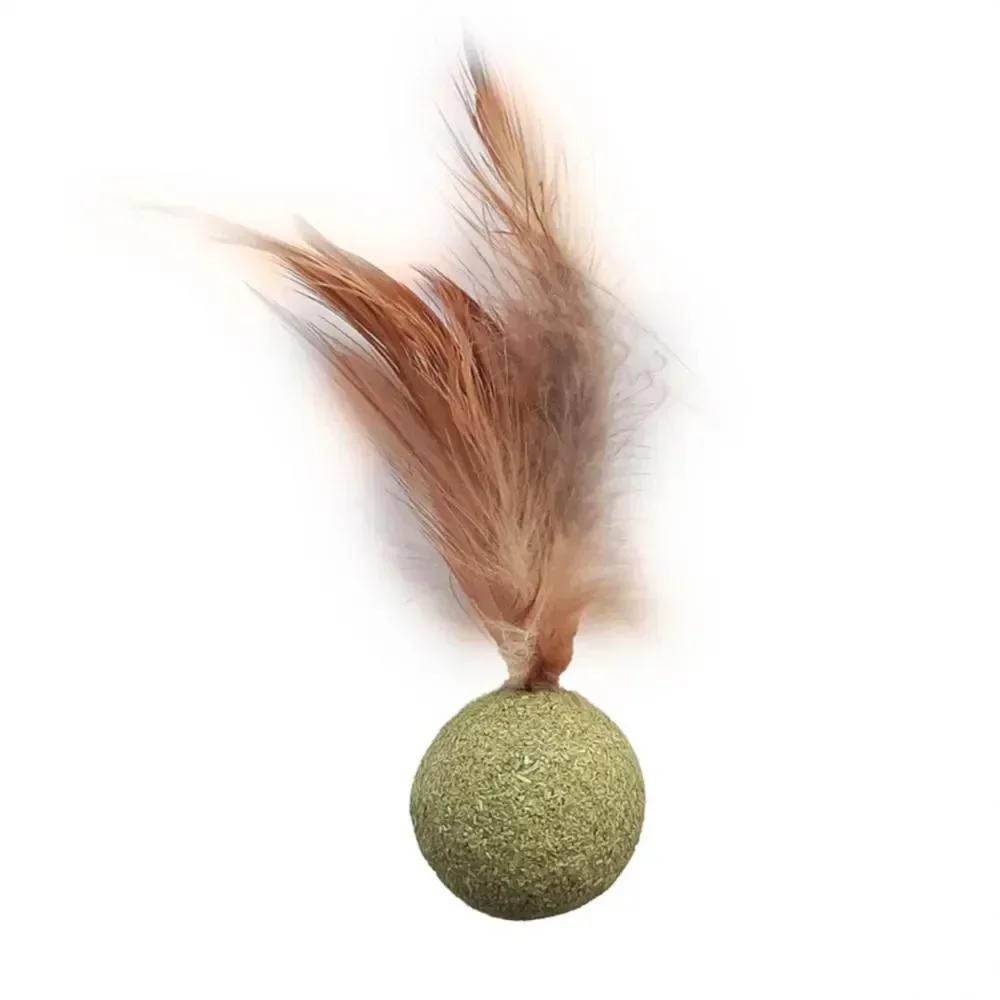 

Catnip Ball with Feather Pet Cat Toy Edible Healthy Cat Mint Chasing Game Toy for Teeth Cleaning
