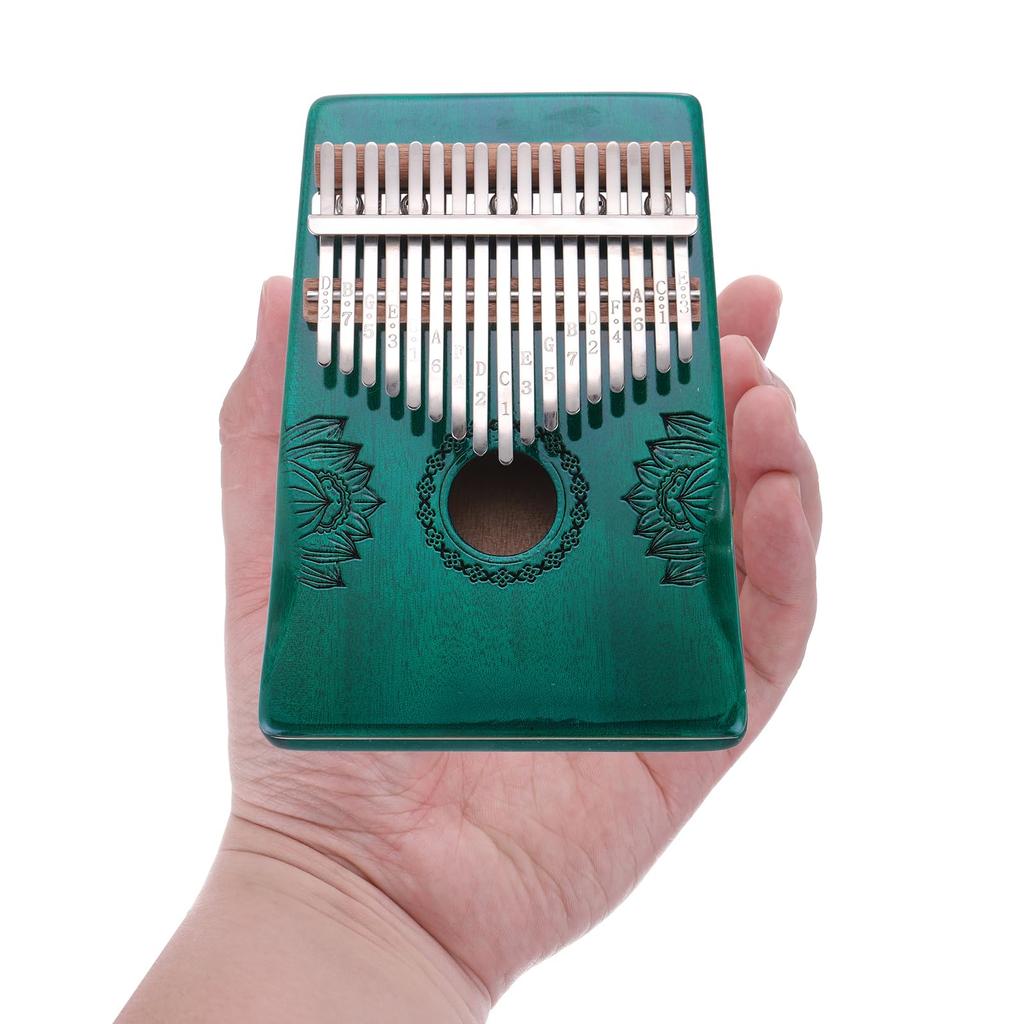 Uxcell 17-Key Thumb Piano, Blue Mini Portable Finger Piano with Solid Koa Wood Floral Handrail, Tuning Hammer, and Music Notebook, Gift for Adults