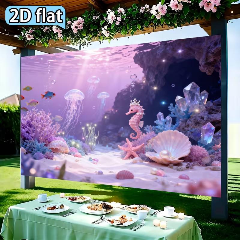 2D Magical Underwater Tapestry Purple Blue Ocean Wall Art for Kids Room