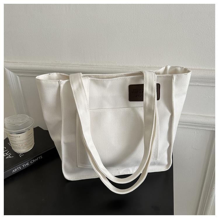 2025 Canvas New Large-capacity Casual Simple Fashion Simple Portable Solid Color Tote Shoulder Bag Women