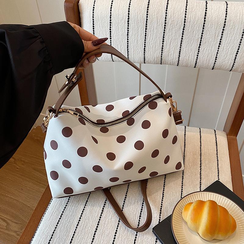 Yogodlns Borsa a tracolla a pois retrò alla moda Borsa a mano in PU di grande capacità Design a blocchi di colore squisito Borsa a spalla in pelle
