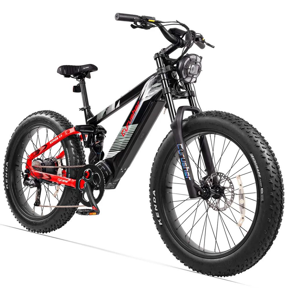 Electric Bicycle Cyrusher Ranger 750W Motor Fully Suspension Adult Electric Bike 52V 20AH Dual Hydraulic Brake 26" Fat Tire Max Load 150kg